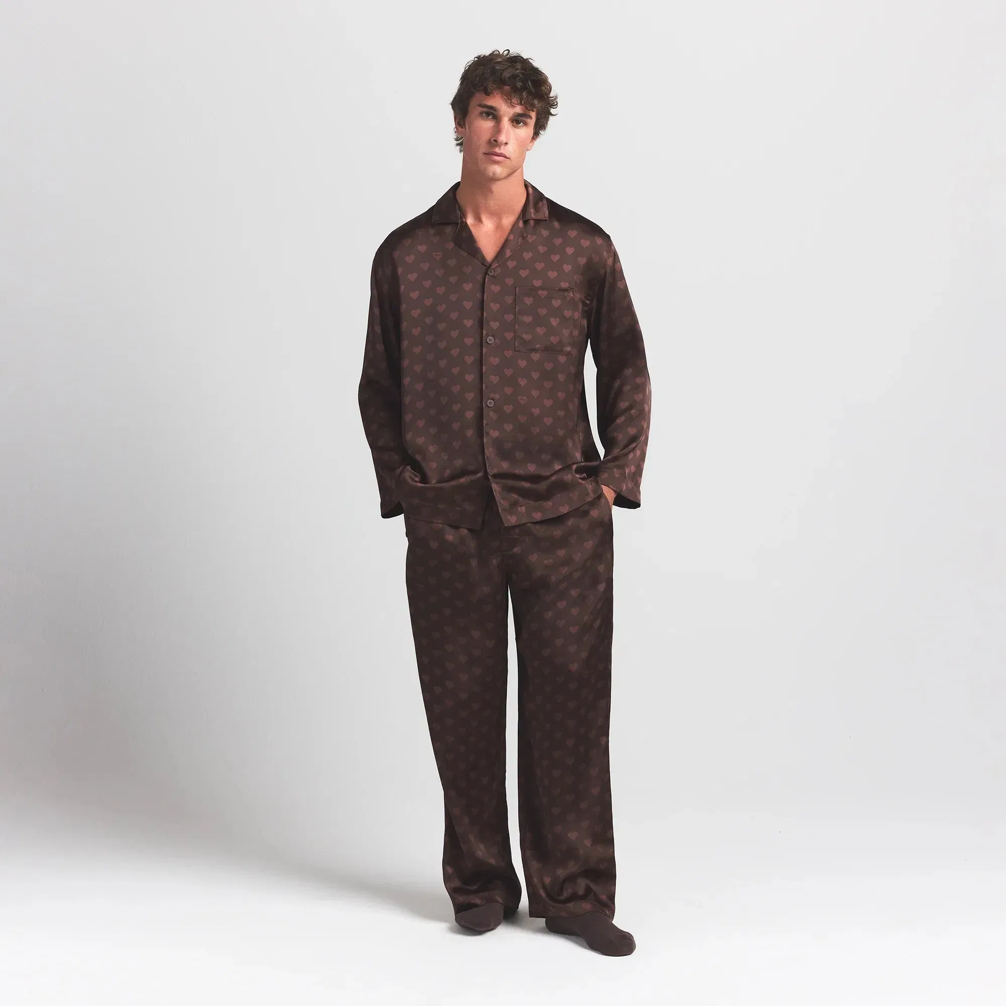 SATEEN SLEEP MENS LONG SLEEP SET | COCOA HEART HALFDROP