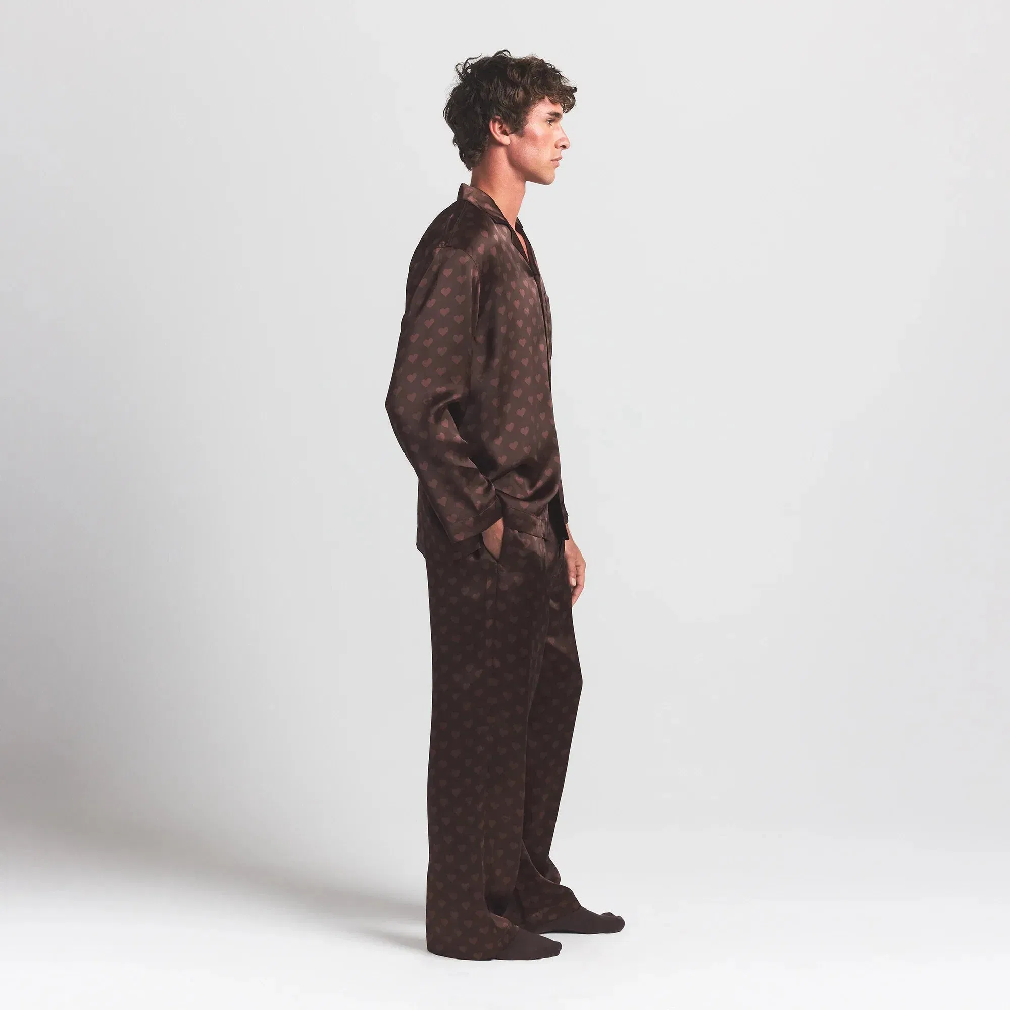 SATEEN SLEEP MENS LONG SLEEP SET | COCOA HEART HALFDROP