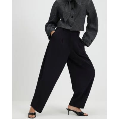 Black Pleated Barrel Leg Trousers
