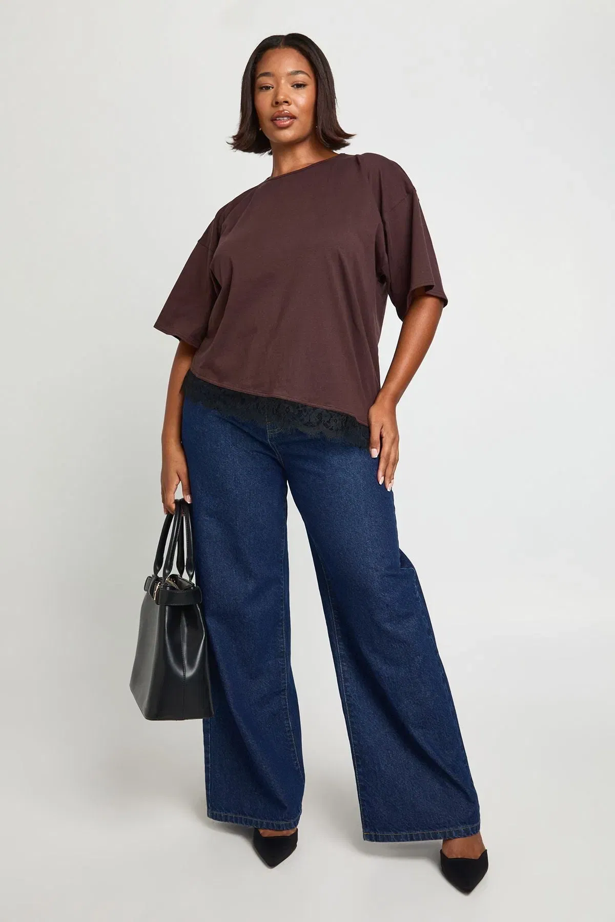 Plus Lace Asym Trim Oversized T-Shirt