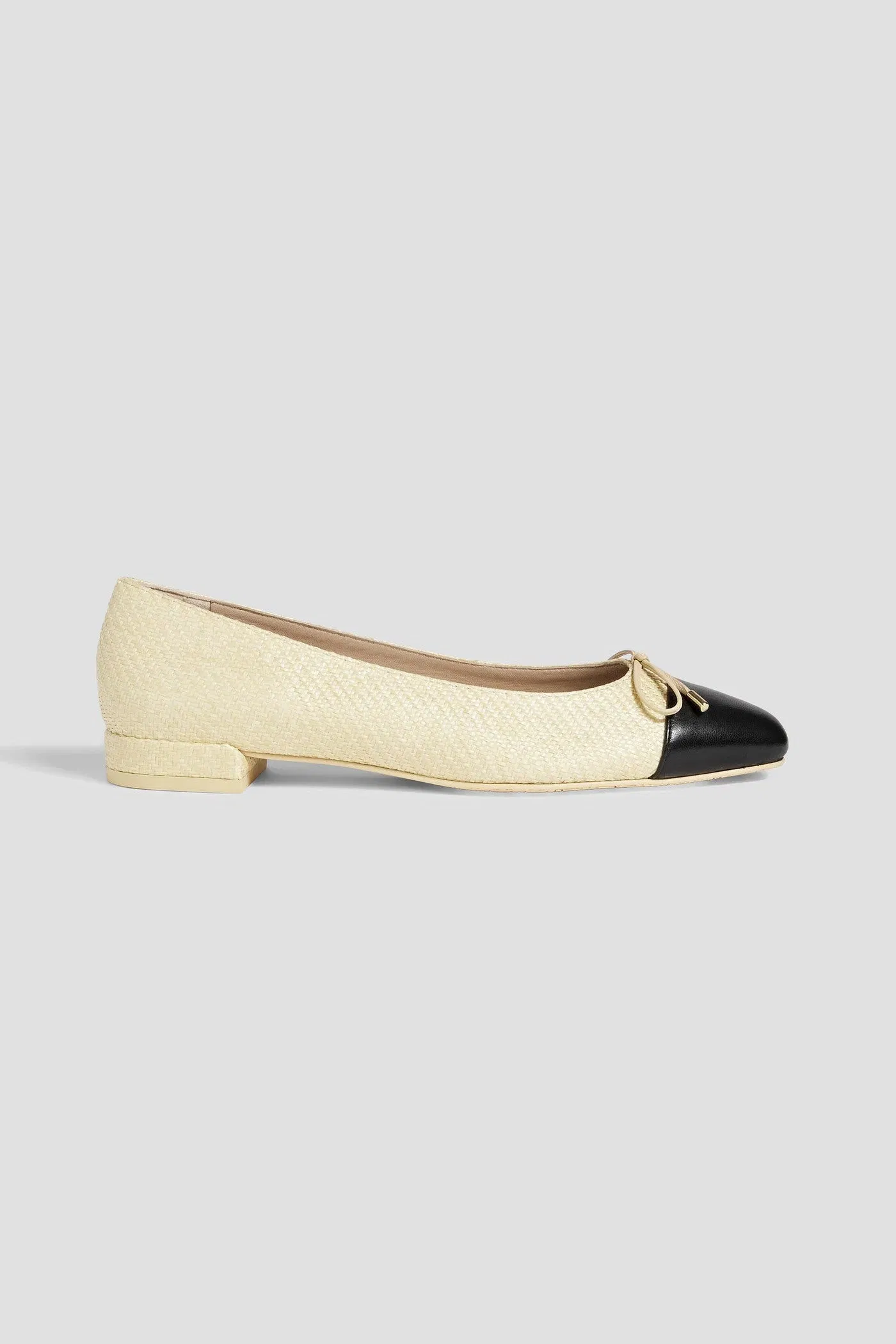 Stuart Weitzman Sleek Bow Raffia And Leather Ballet Flats Cream Women's