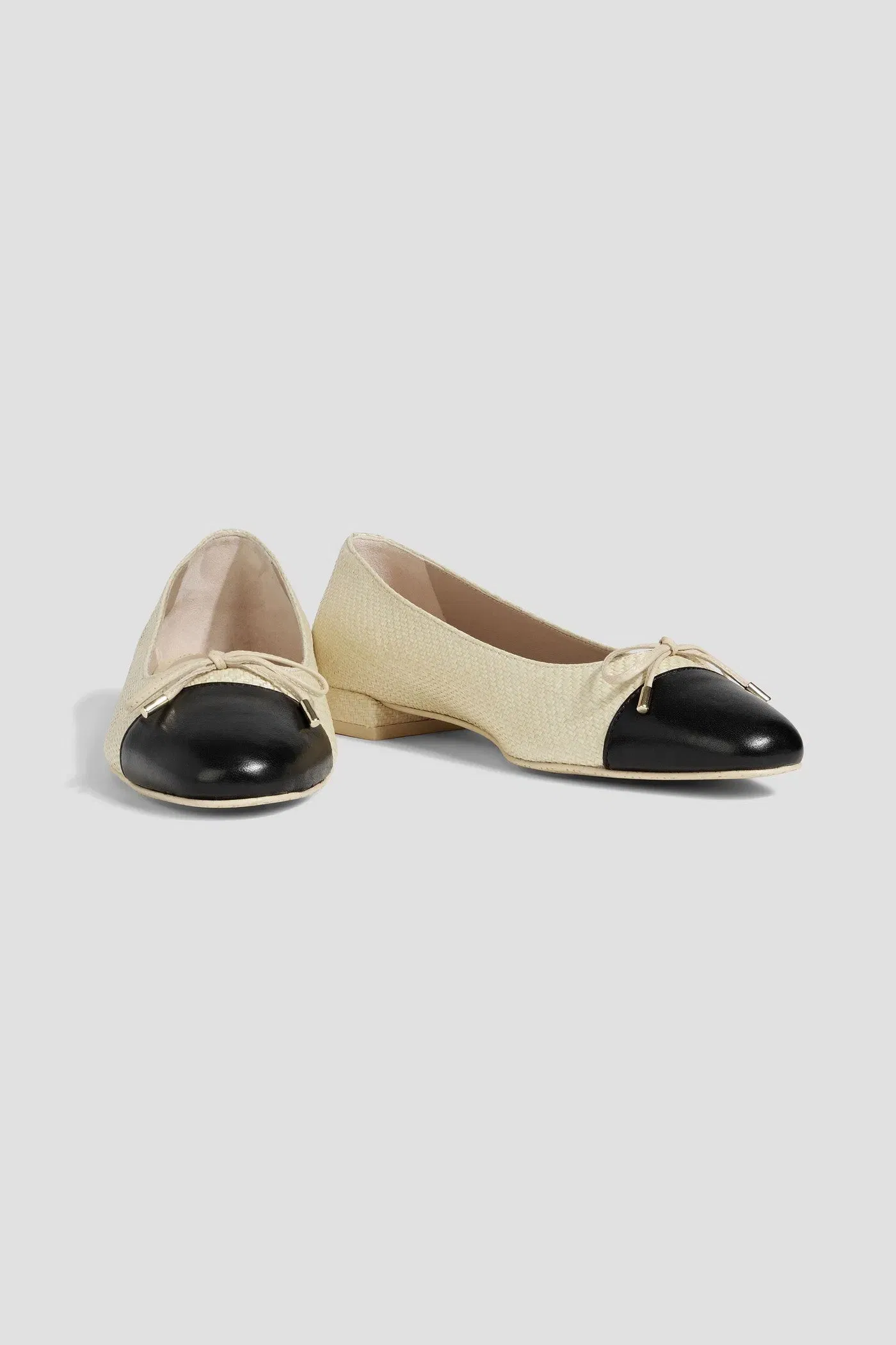 Stuart Weitzman Sleek Bow Raffia And Leather Ballet Flats Cream Women's
