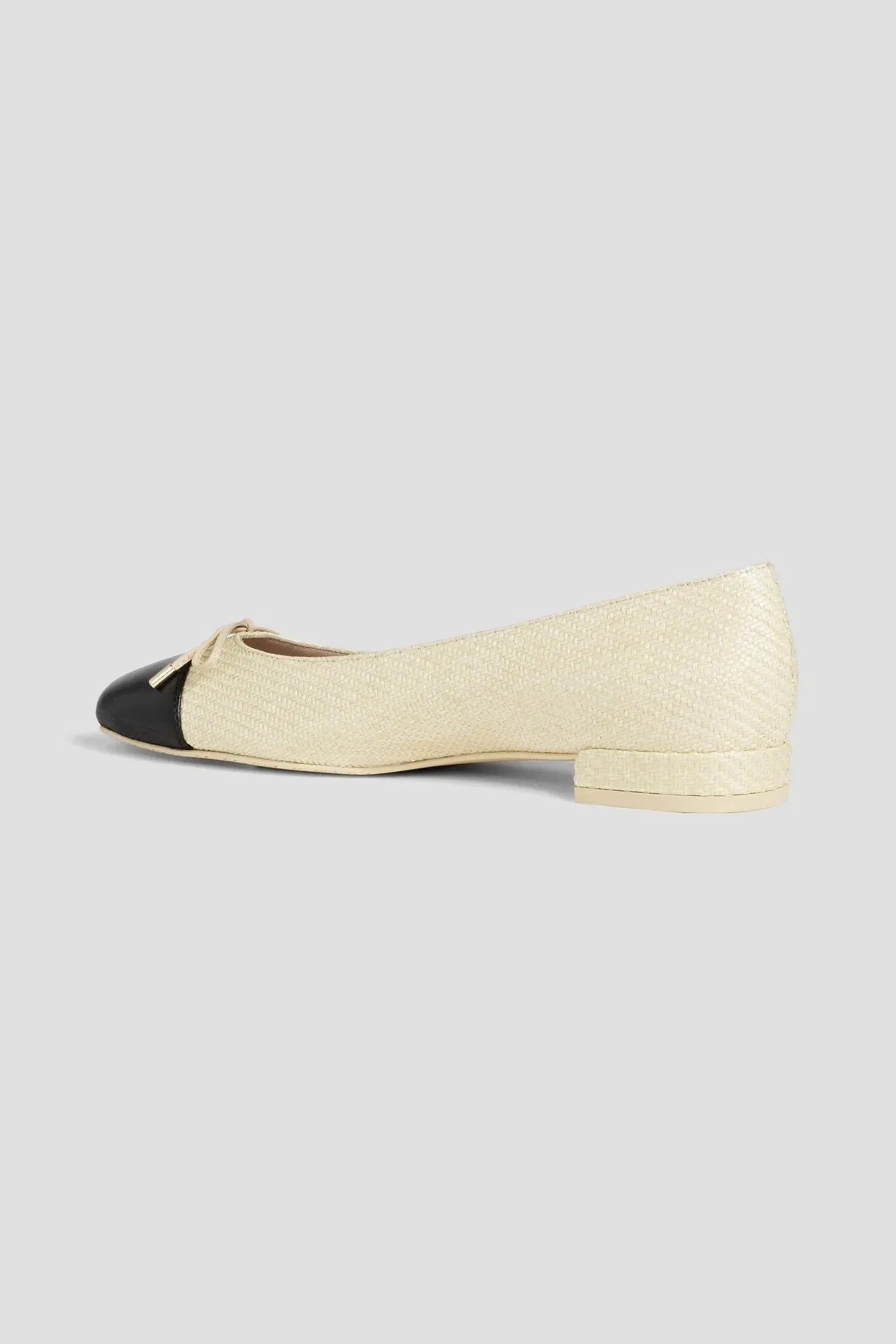 Stuart Weitzman Sleek Bow Raffia And Leather Ballet Flats Cream Women's