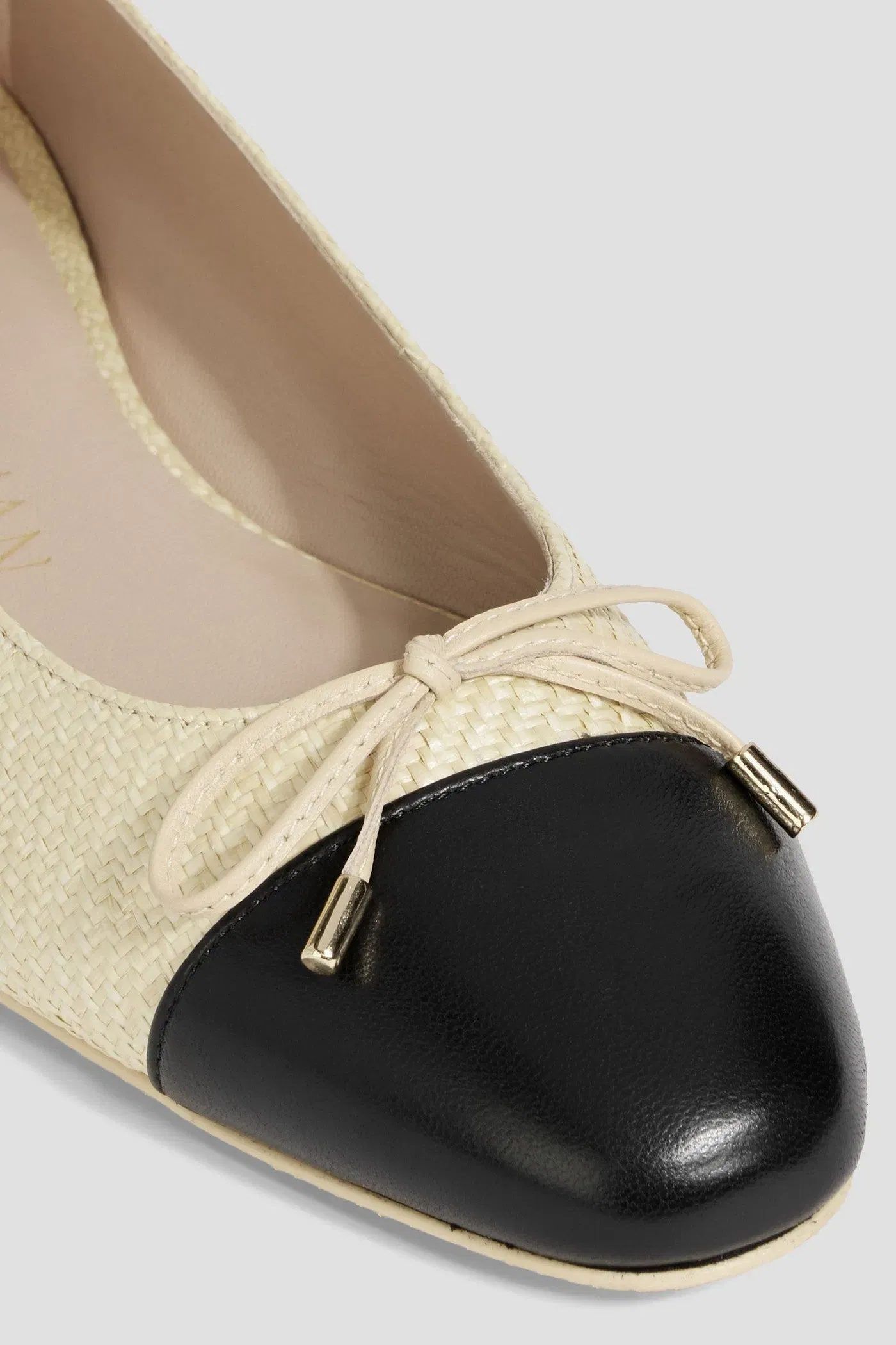 Stuart Weitzman Sleek Bow Raffia And Leather Ballet Flats Cream Women's
