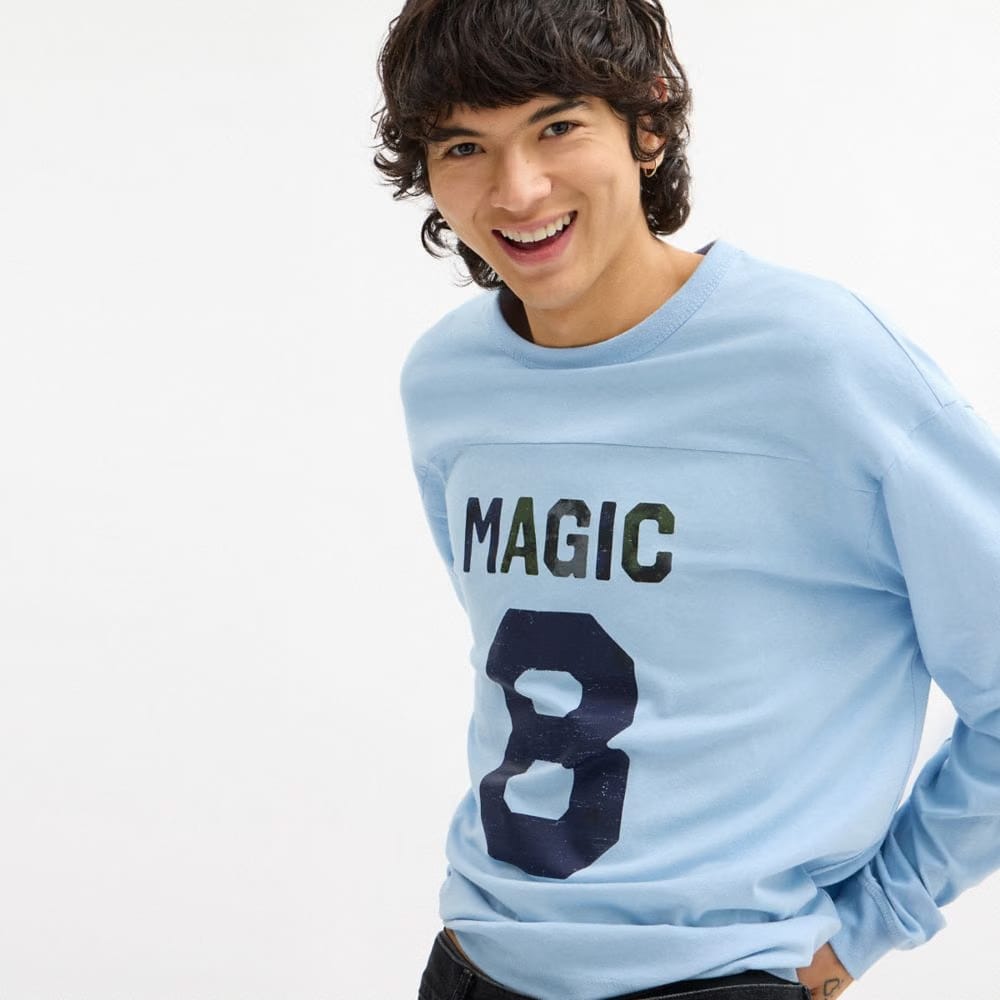 Coach Football Long Sleeve Relaxed T-Shirt Baby Blue