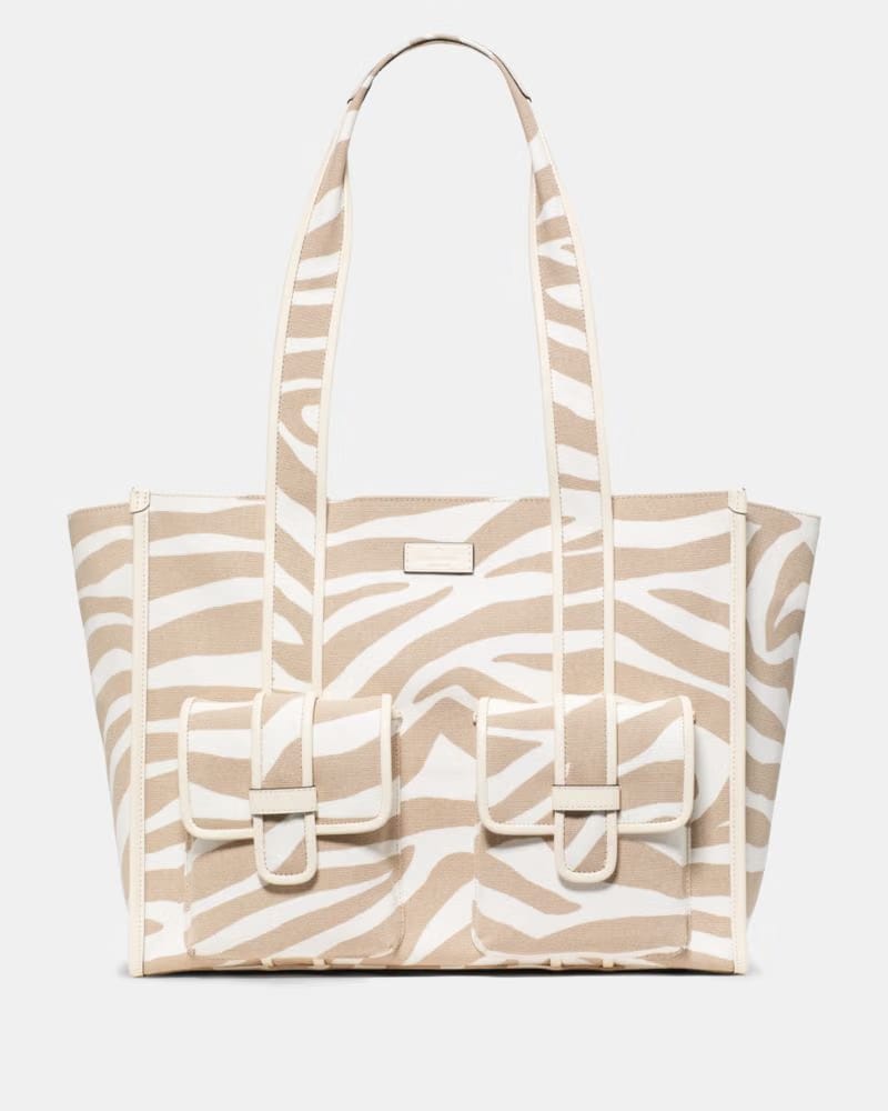 KateSpade Kip Zebra Cargo Large Tote Bag Light Fawn Multi
