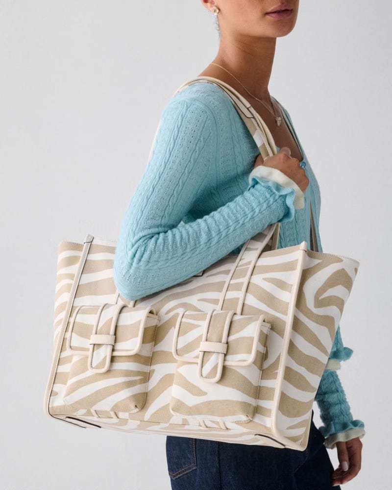 KateSpade Kip Zebra Cargo Large Tote Bag Light Fawn Multi