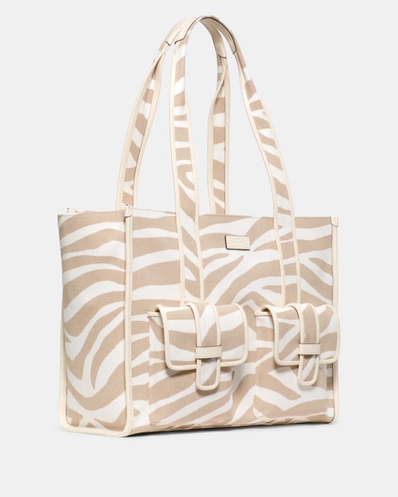 KateSpade Kip Zebra Cargo Large Tote Bag Light Fawn Multi
