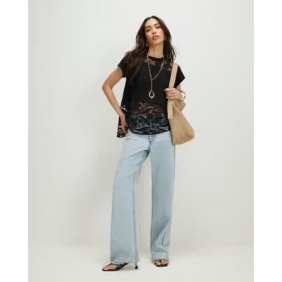 Black Spliced Lace T-Shirt