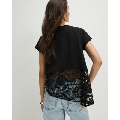 Black Spliced Lace T-Shirt