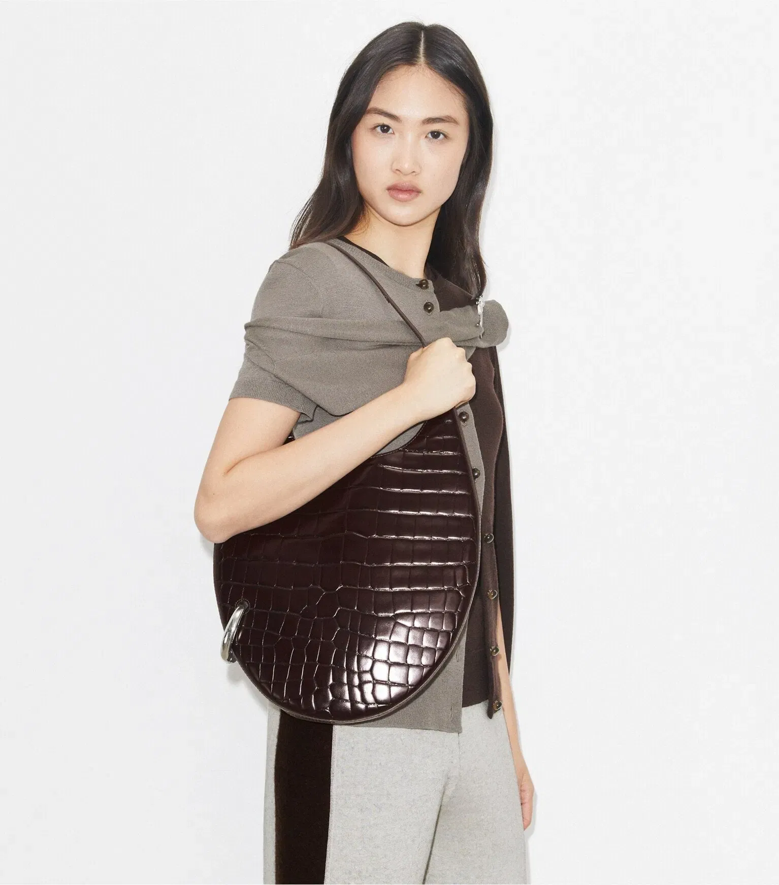 Pierced Croc-Embossed Bag