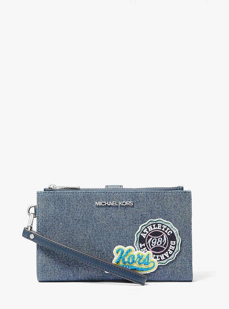 Michael Kors Jet Set Travel Embellished Denim Wristlet Washed Denim
