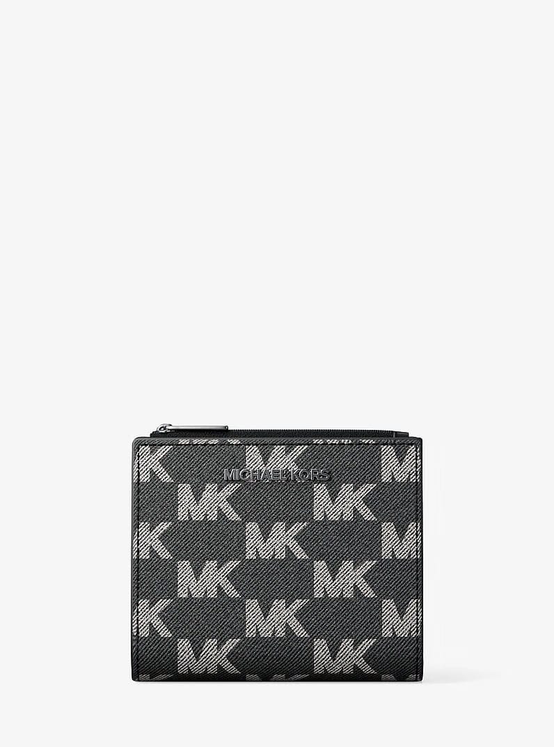 Michael Kors Cooper Medium Logo Jacquard Denim Zip Wallet Black Wash