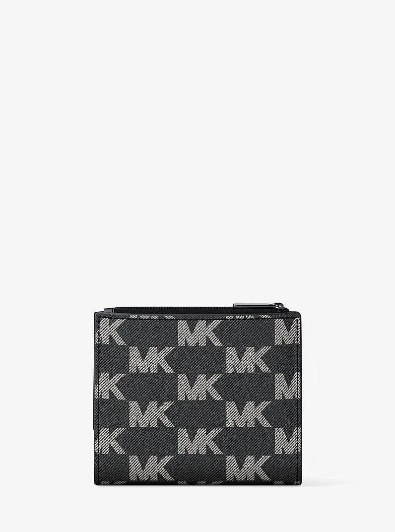 Michael Kors Cooper Medium Logo Jacquard Denim Zip Wallet Black Wash