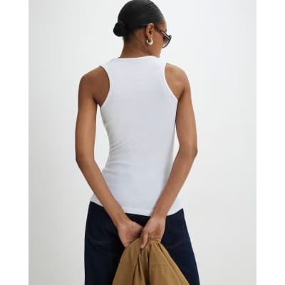 White Sleeveless Scoop Neck Vest Top