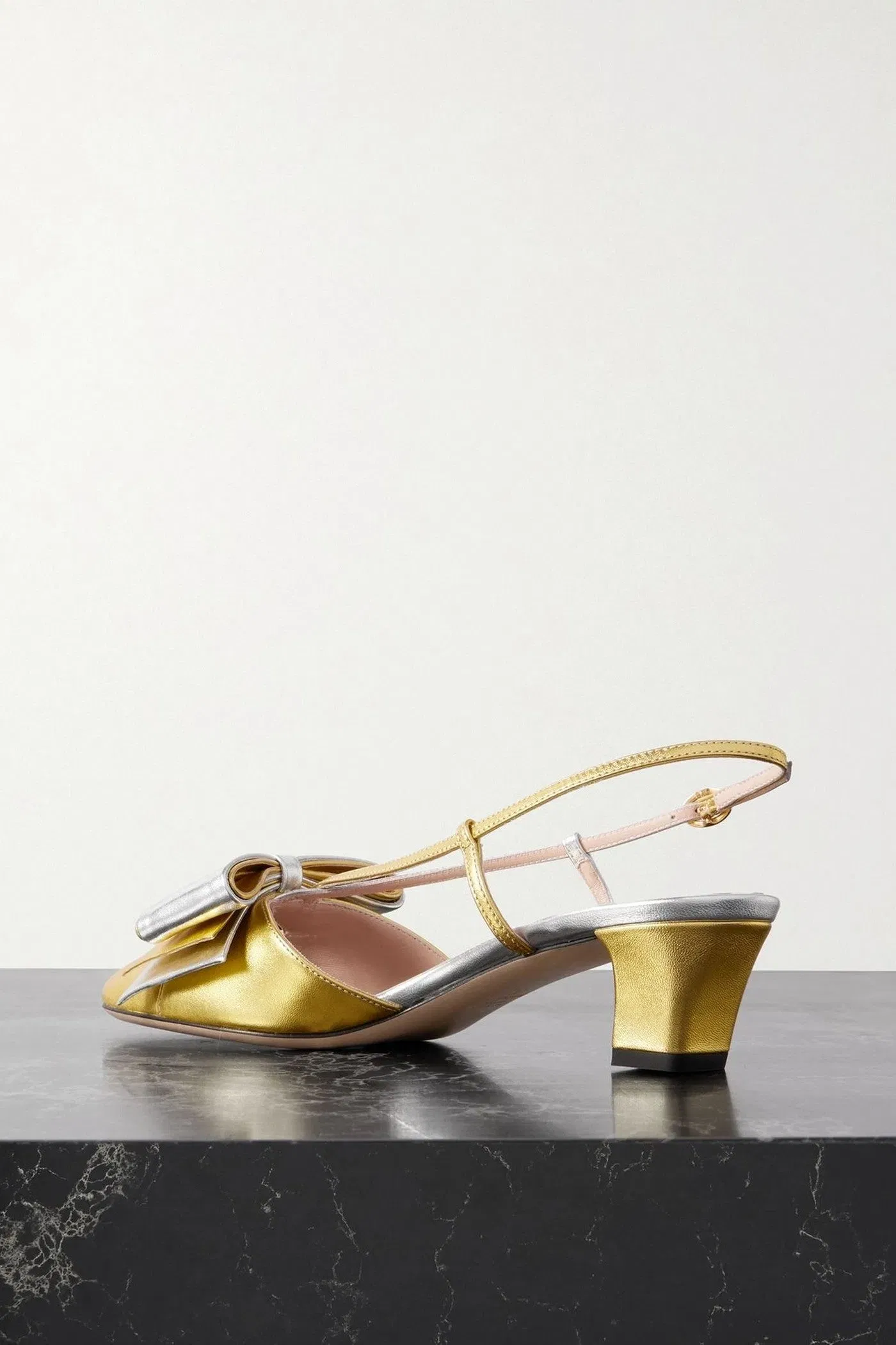 Valentino Garavani Bowbow Two-Tone Metallic Leather Pumps Gold Women's