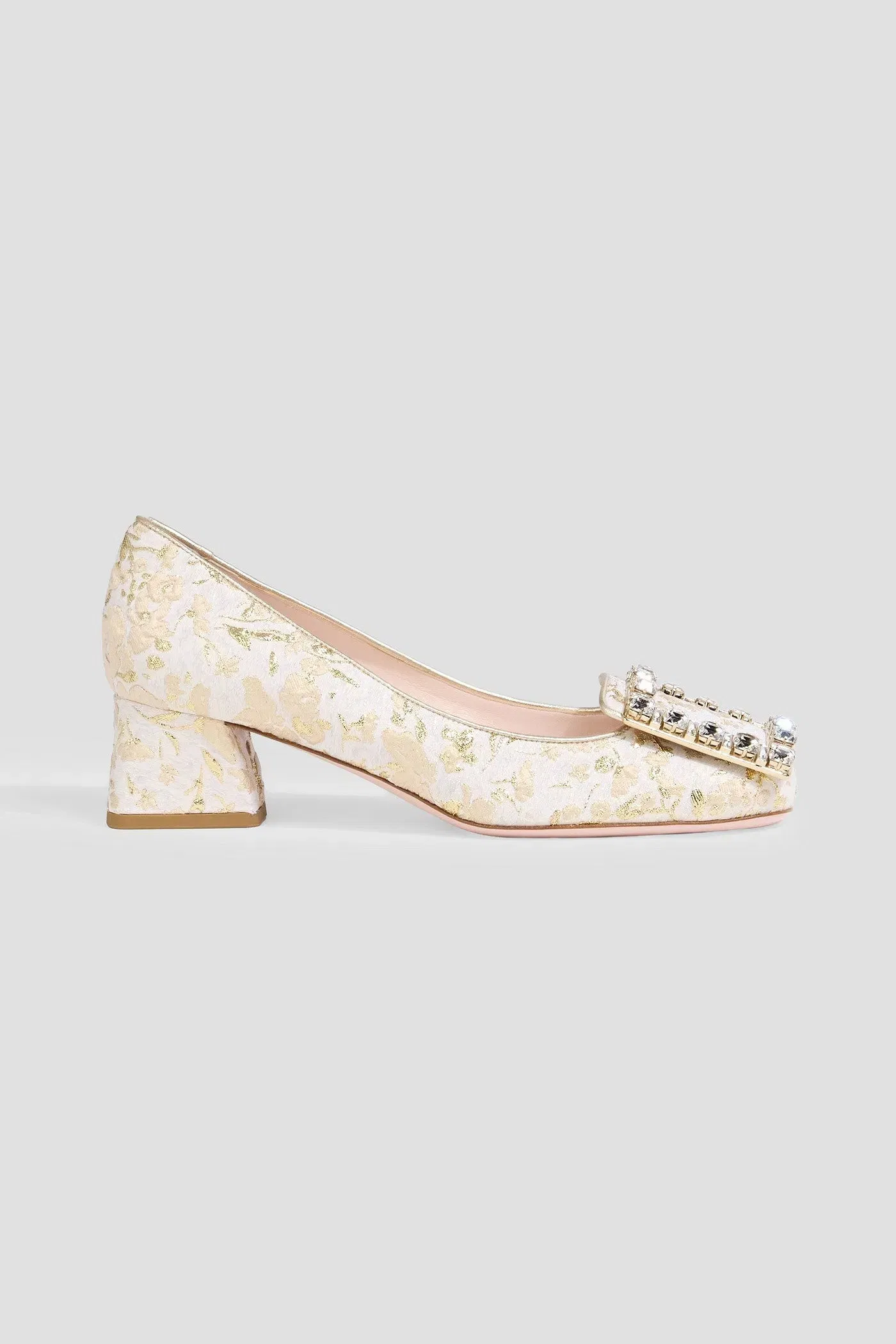 Roger Vivier Trs Strass Embellished Metallic Brocade Pumps Ivory Women's