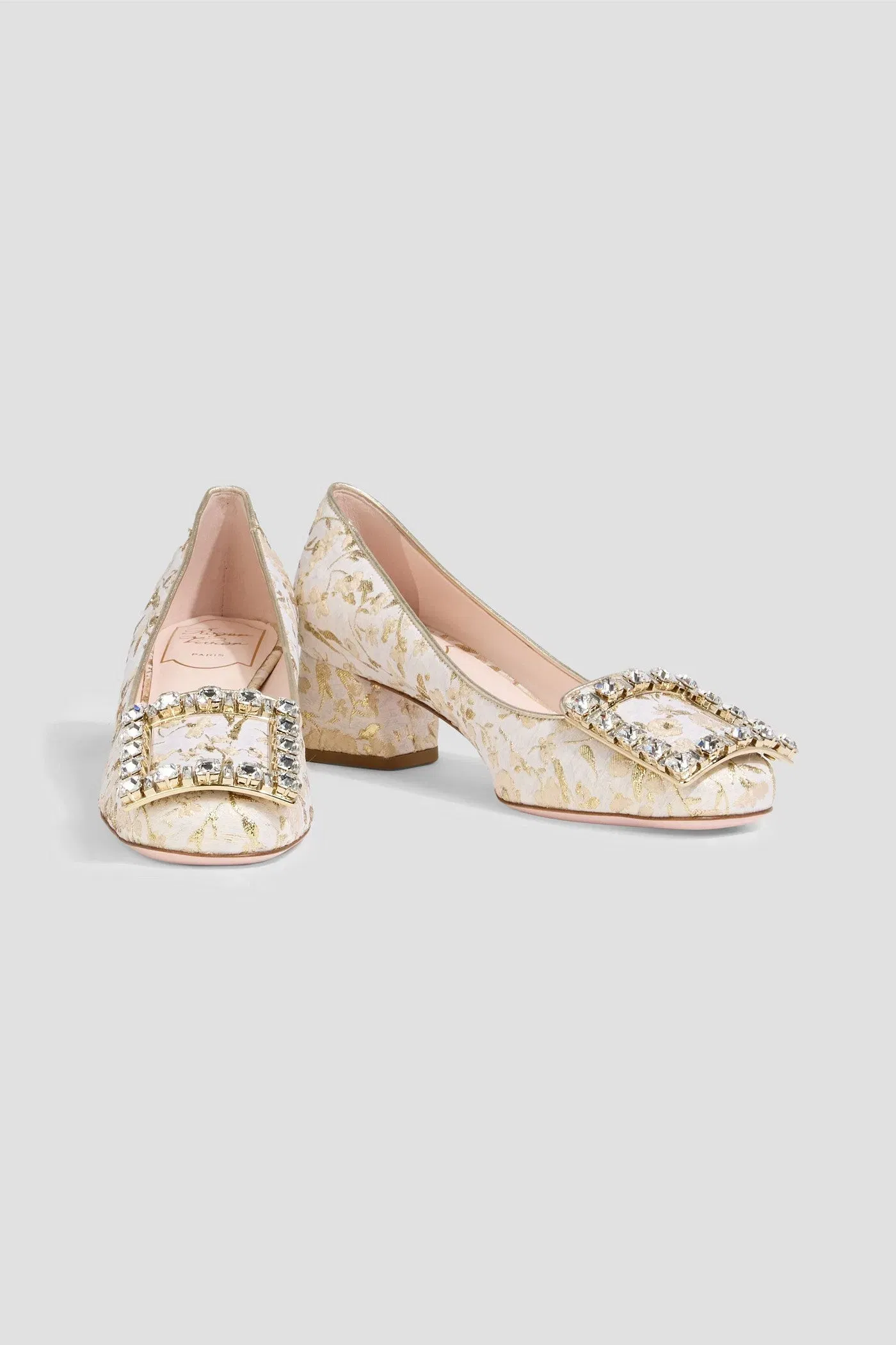 Roger Vivier Trs Strass Embellished Metallic Brocade Pumps Ivory Women's