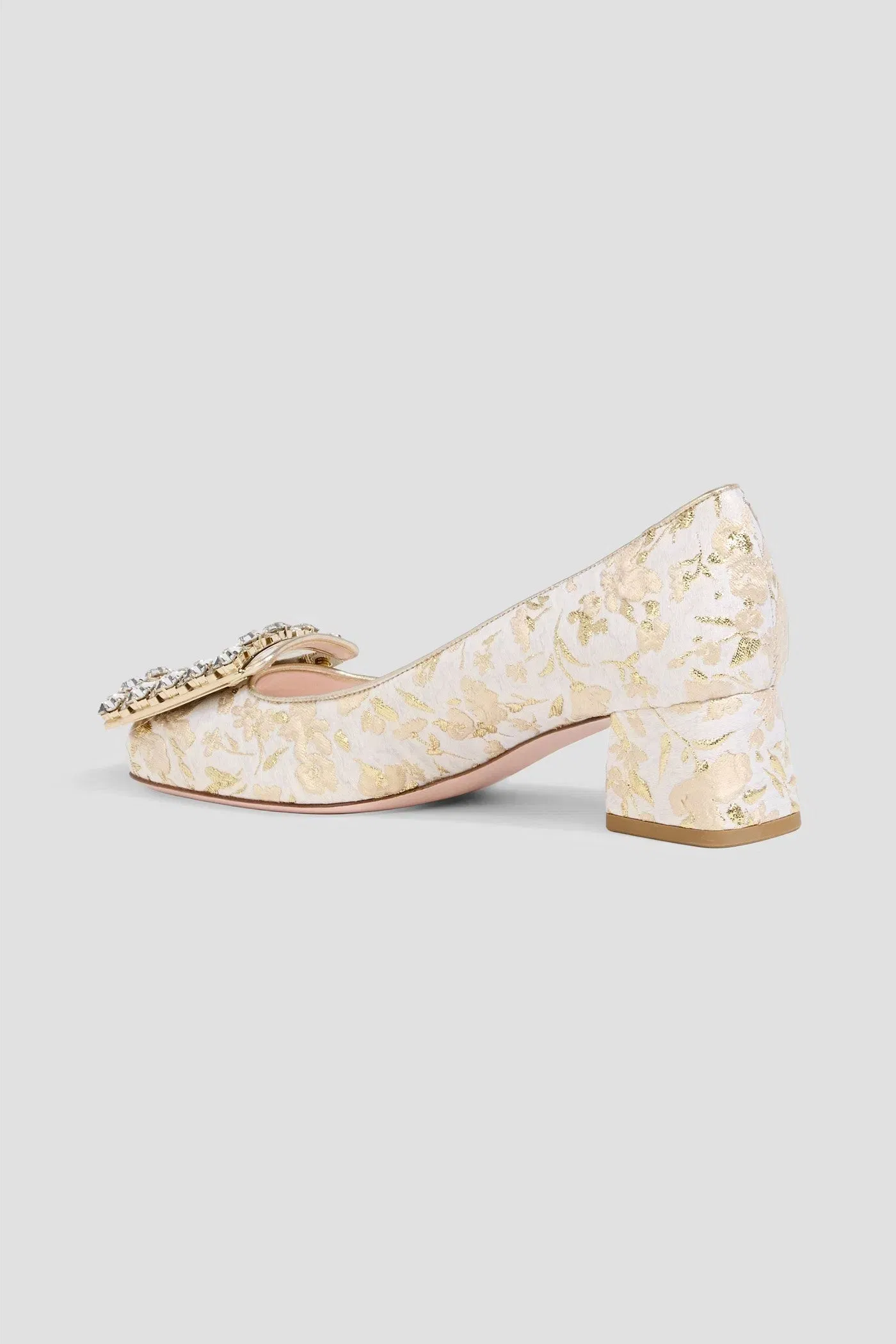 Roger Vivier Trs Strass Embellished Metallic Brocade Pumps Ivory Women's