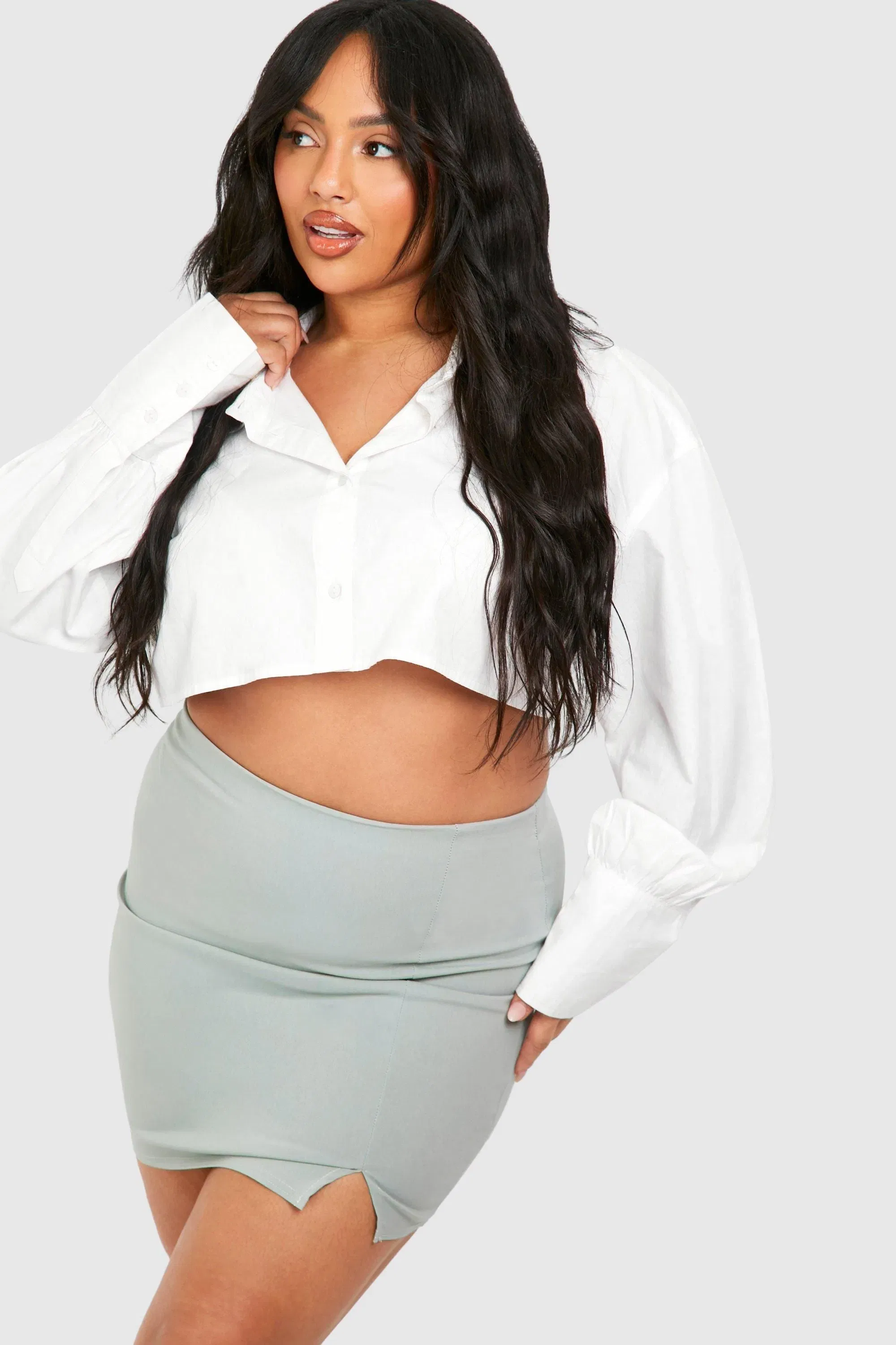Plus Bengaline Split Front Mini Skirt