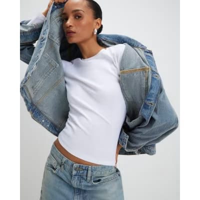 White Cotton Long Sleeve Fitted Top