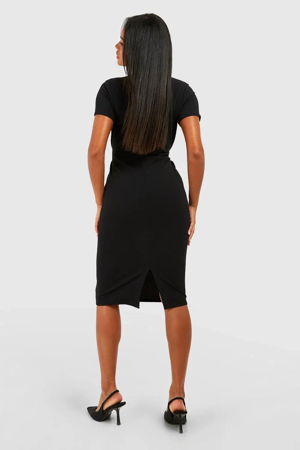 Jersey Crepe Pleat Front Belted Midi Dress