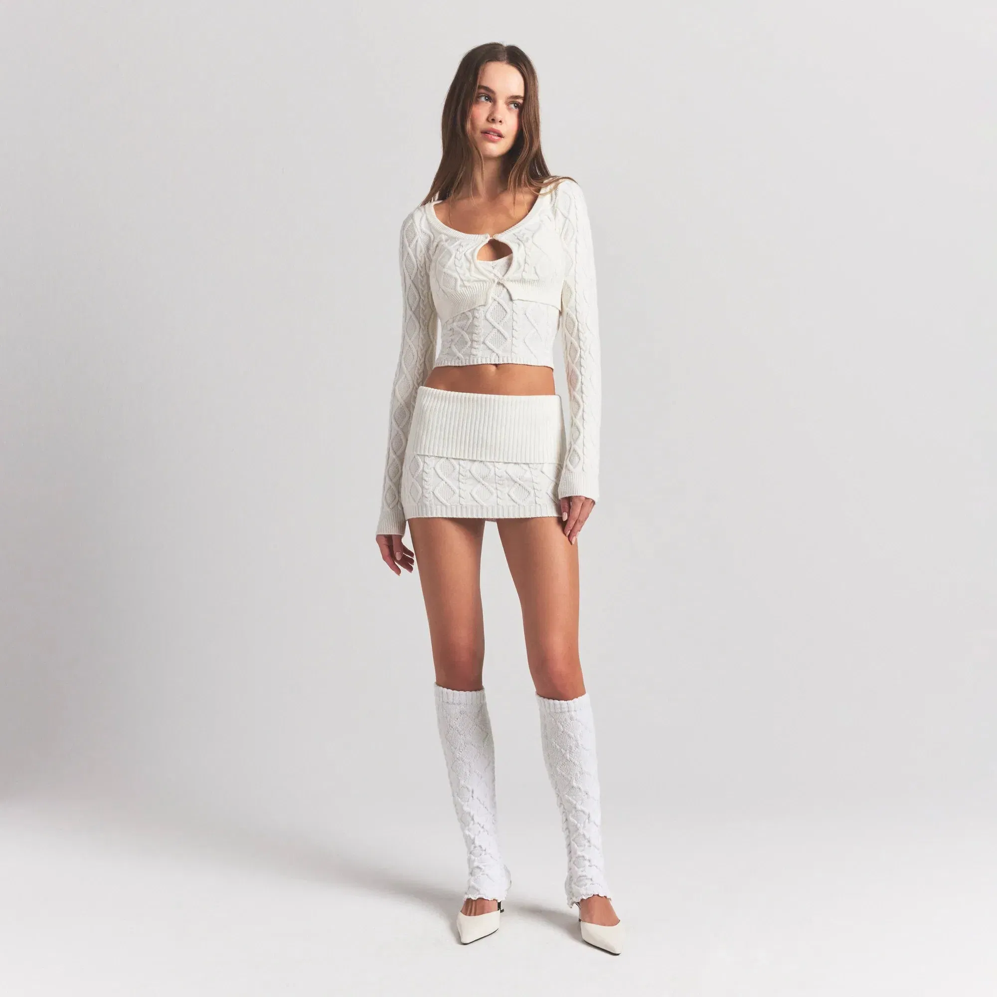 SWEATER KNITS CABLE KNIT MINI SKIRT | IVORY