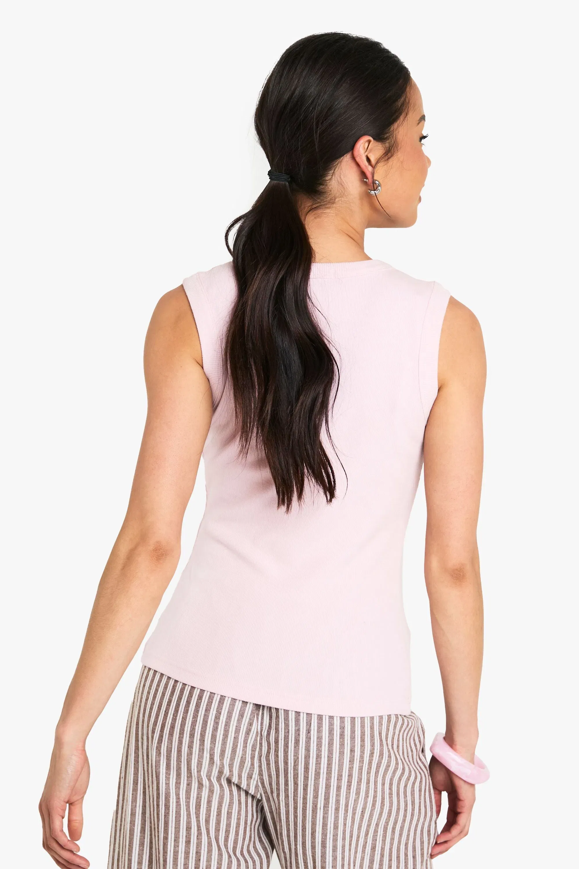 Ribbed Button Front Longline Top