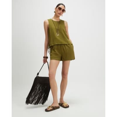 Khaki Linen Blend Tank Top