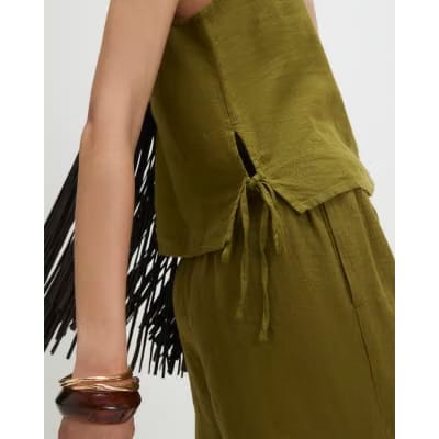 Khaki Linen Blend Tank Top