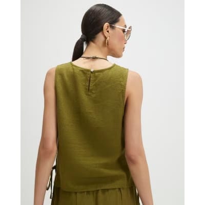 Khaki Linen Blend Tank Top