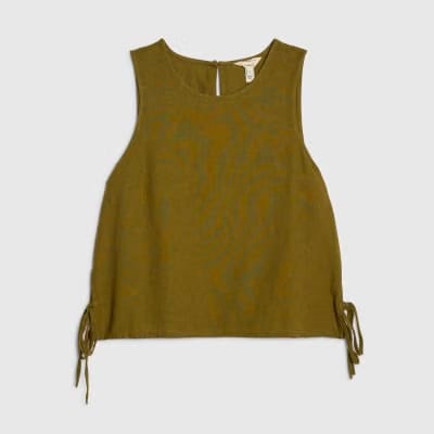 Khaki Linen Blend Tank Top
