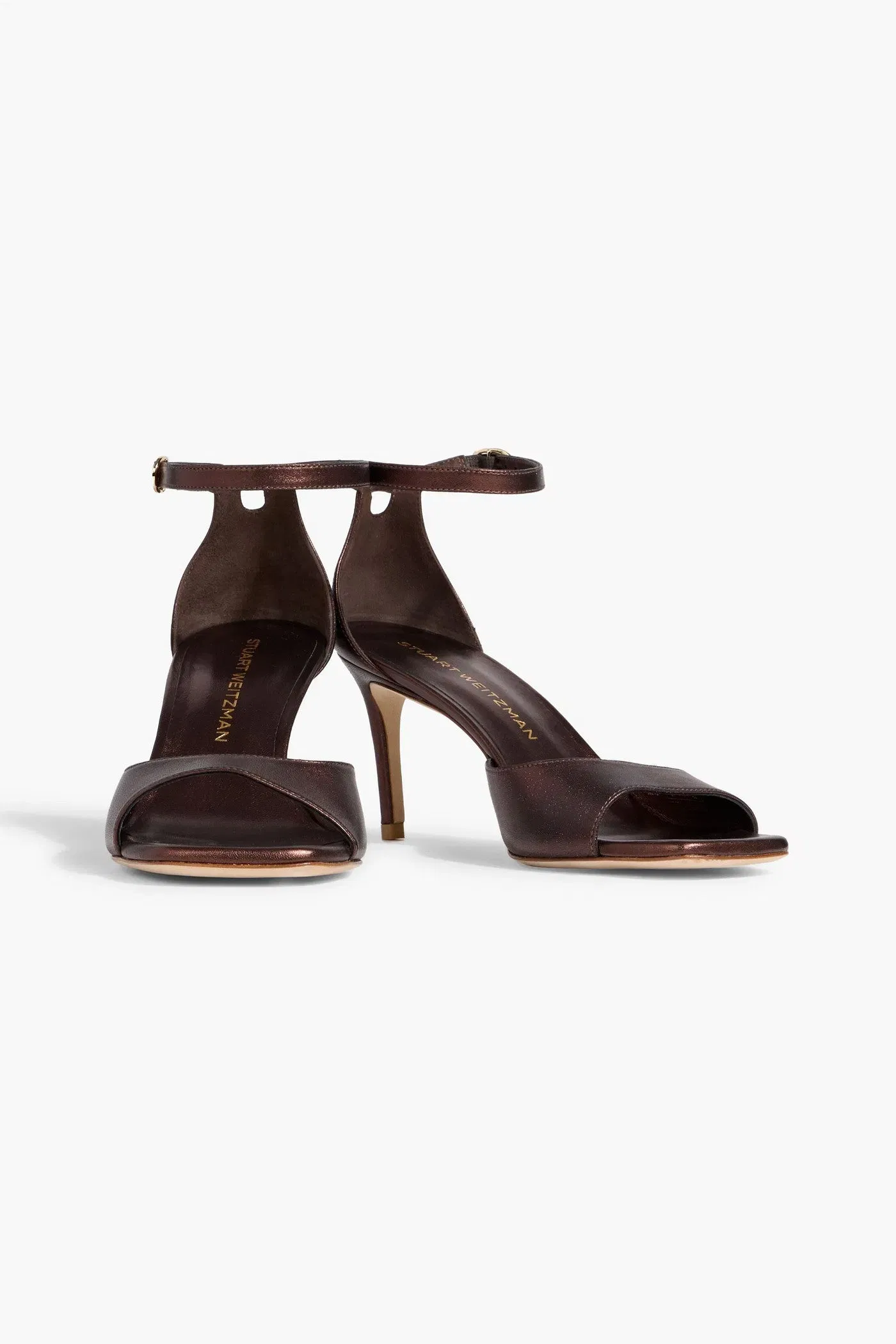 Stuart Weitzman Metallic Leather Sandals Chocolate Women's
