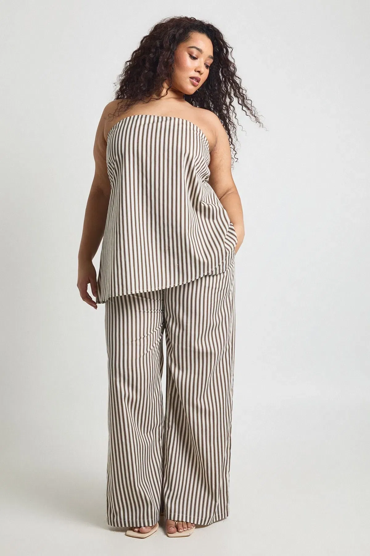 Plus Stripe Wide Leg Trouser