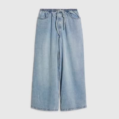 Petite Blue Wide Leg Pyjama Style Jeans