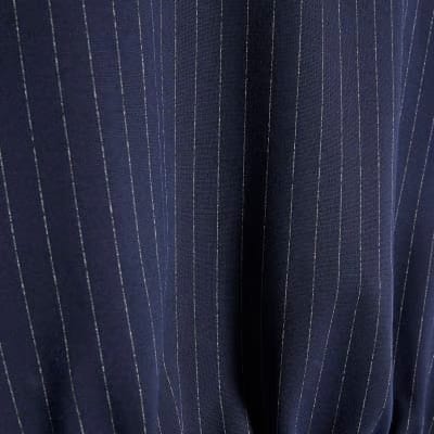 Navy Pinstripe Tie Side Bubble Hem Top