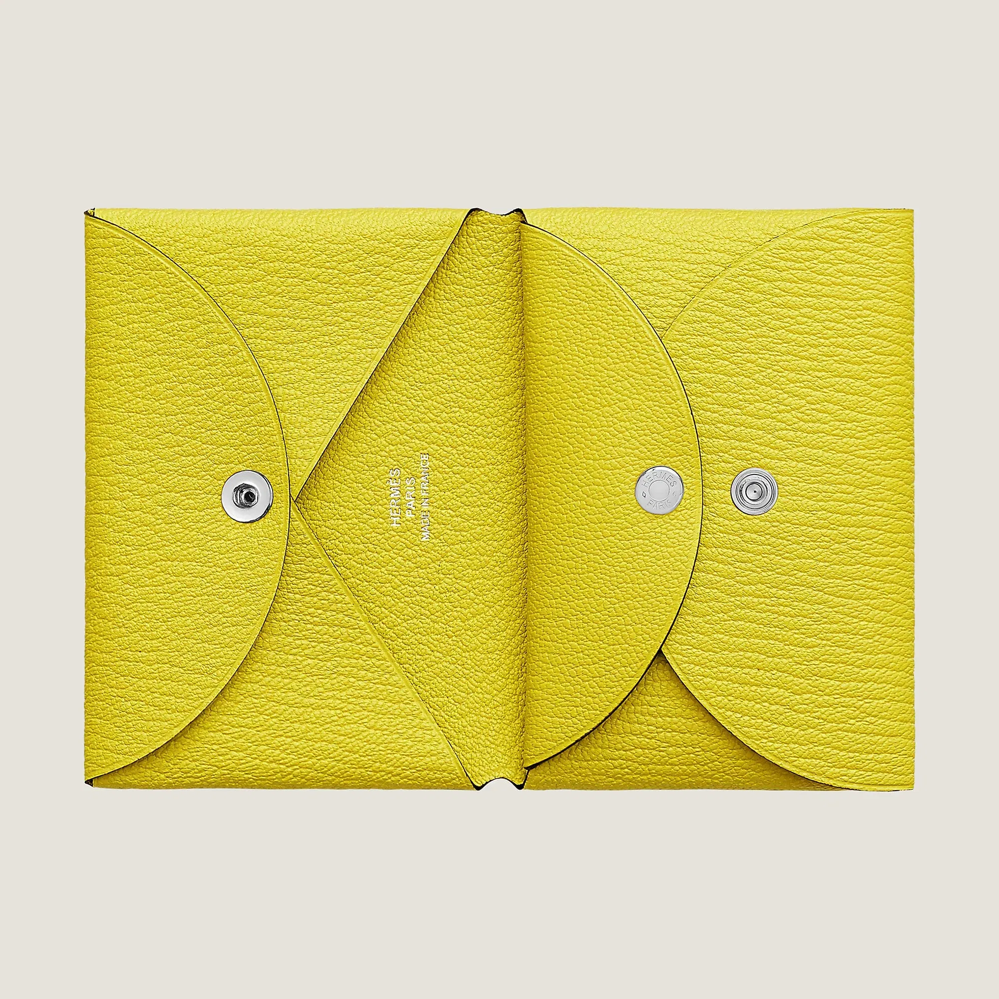 Hermes Calvi Duo Compact Card Holder Jaune Citron