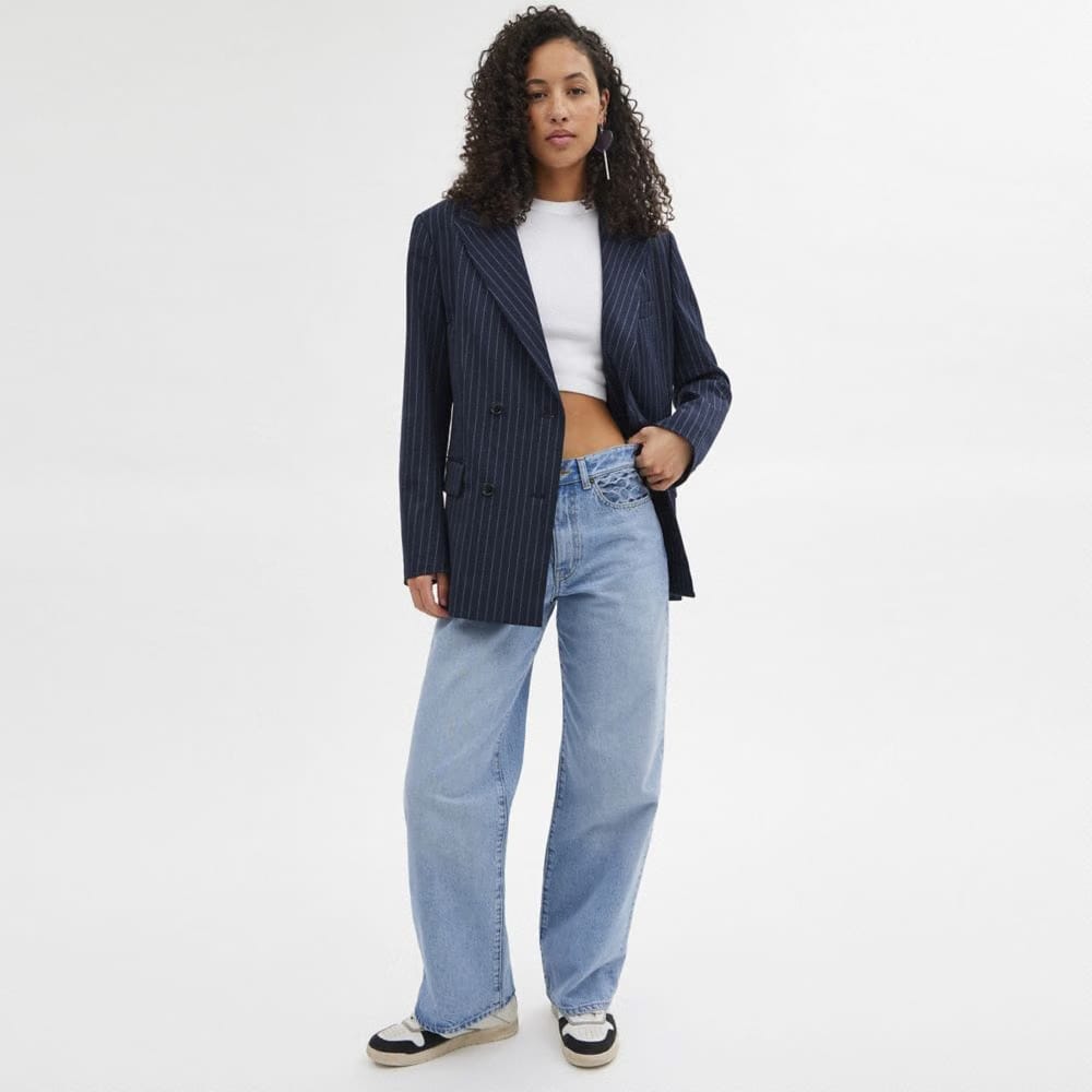 Coach Double Breasted Blazer Navy White