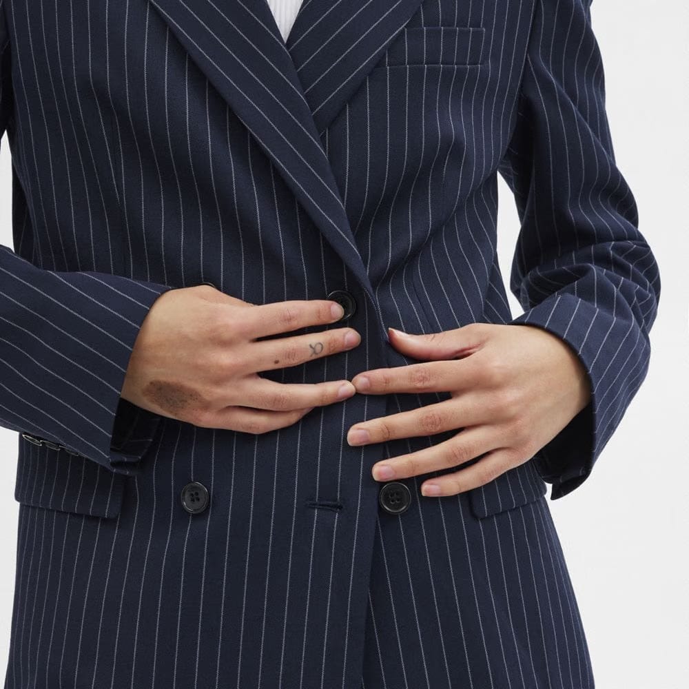 Coach Double Breasted Blazer Navy White
