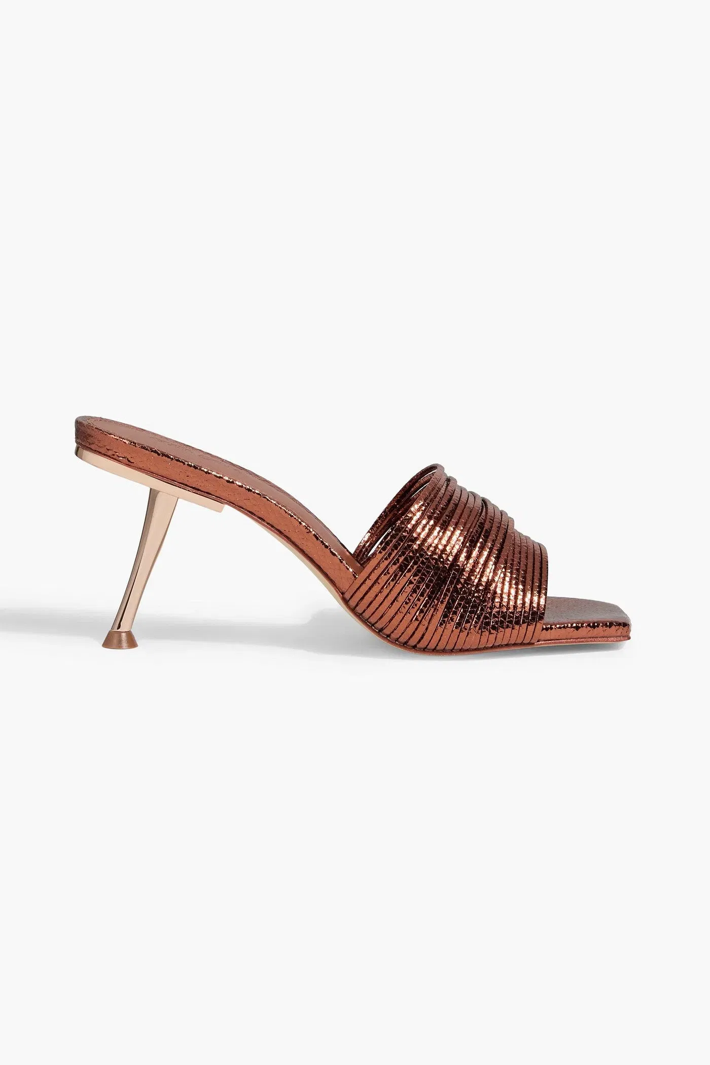 Cult Gaia Giana Metallic Lizard-Effect Leather Mules Copper Women's