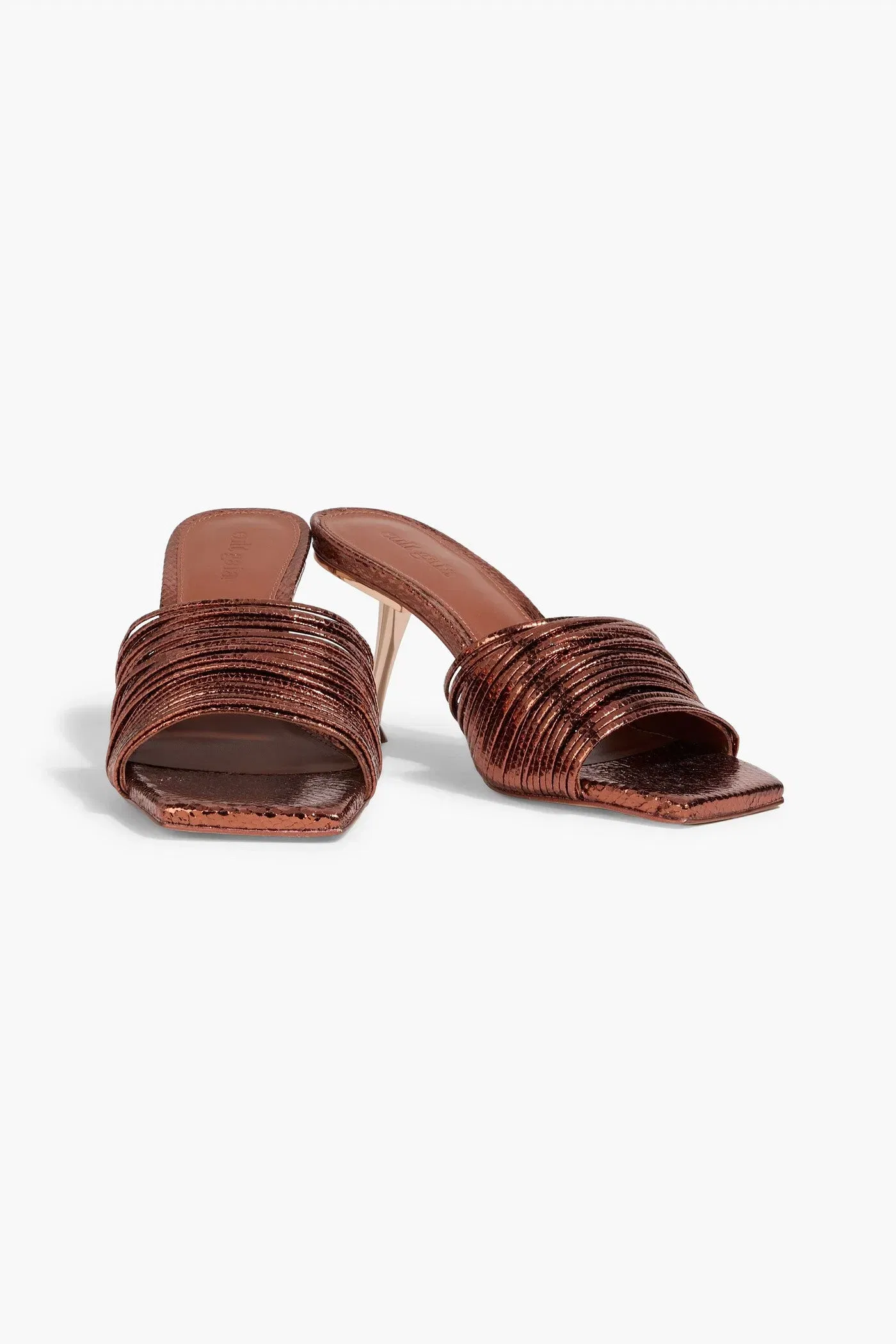 Cult Gaia Giana Metallic Lizard-Effect Leather Mules Copper Women's