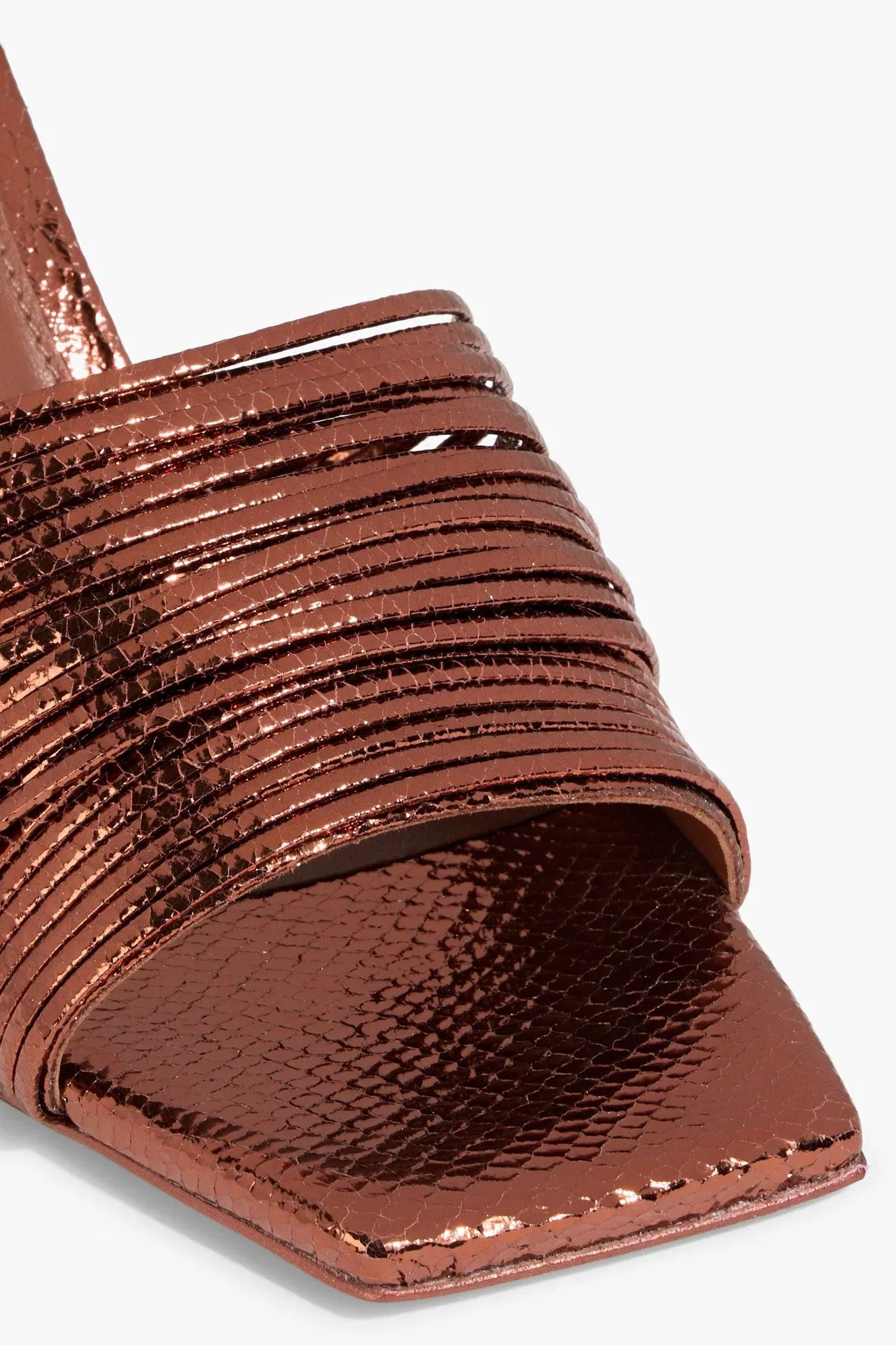 Cult Gaia Giana Metallic Lizard-Effect Leather Mules Copper Women's