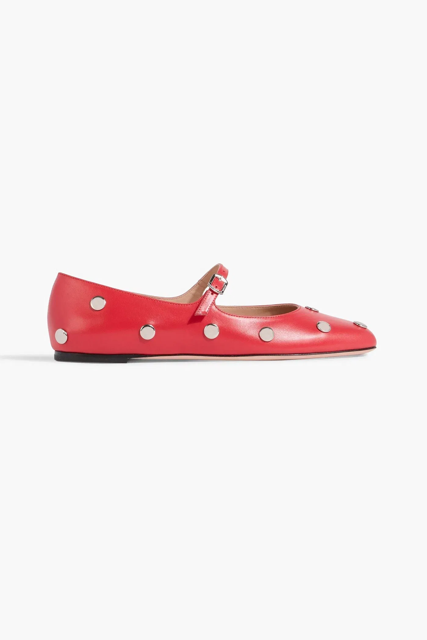 Bally Belkys Studded Leather Mary Jane Flats Red Women's