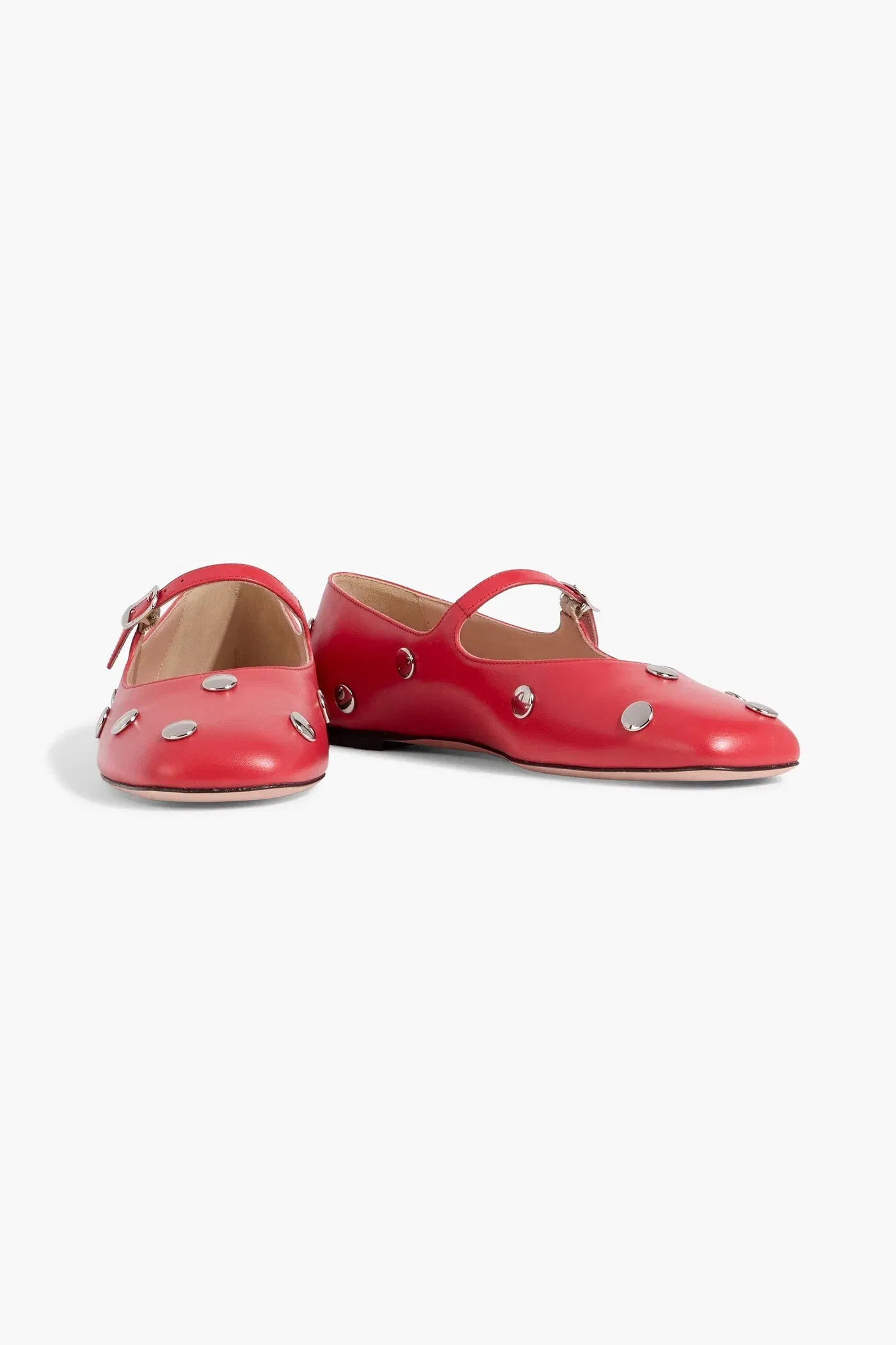 Bally Belkys Studded Leather Mary Jane Flats Red Women's