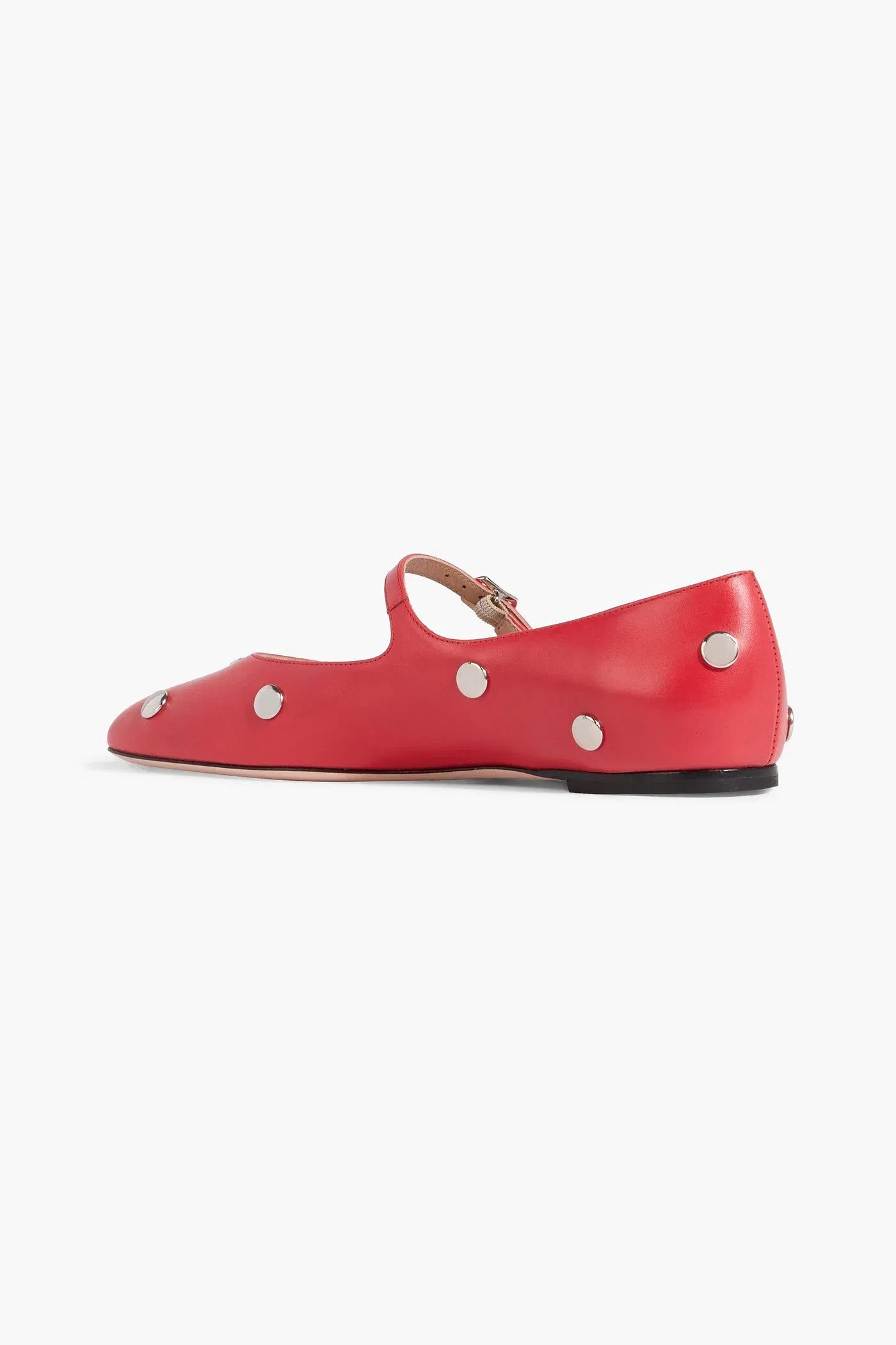 Bally Belkys Studded Leather Mary Jane Flats Red Women's