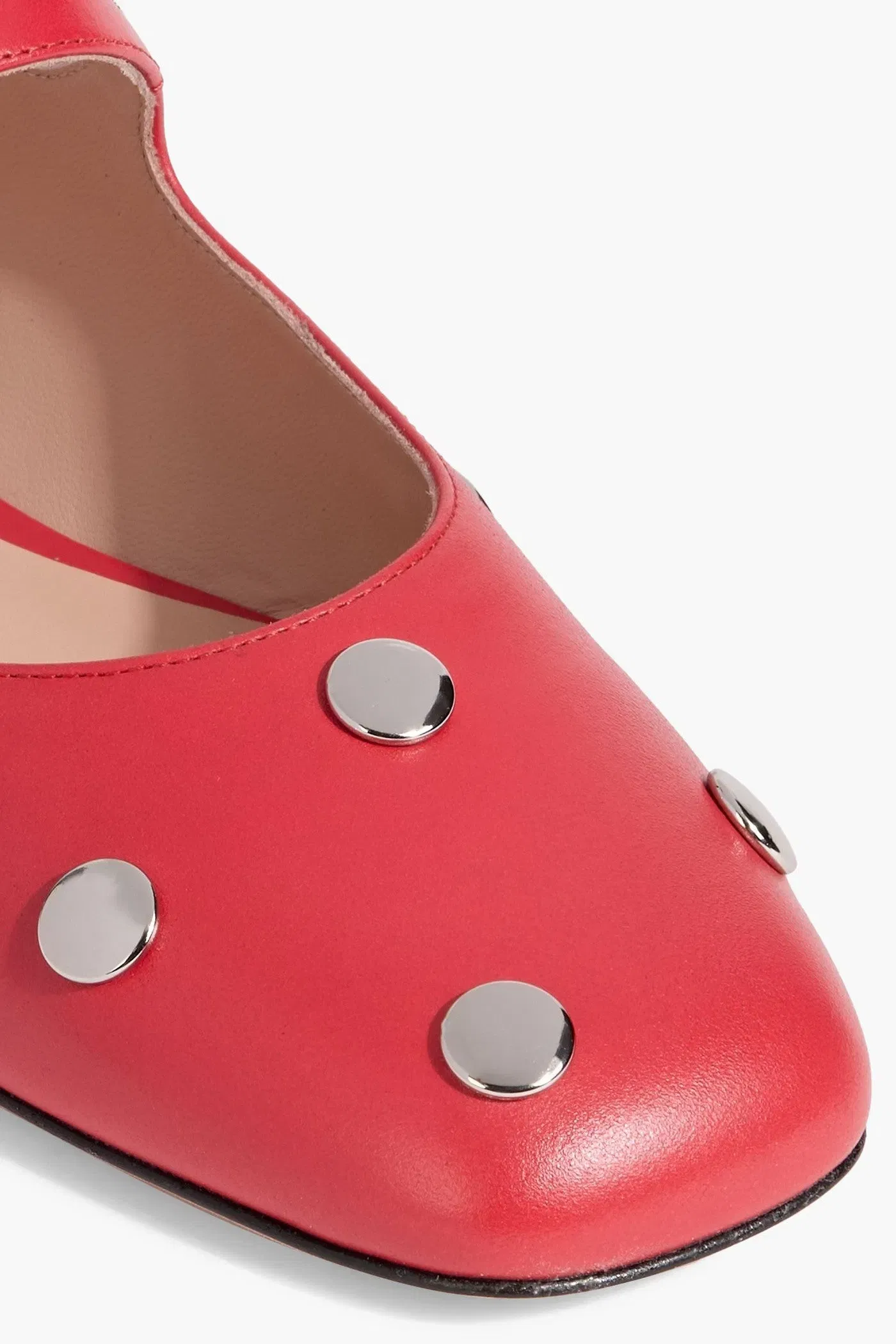 Bally Belkys Studded Leather Mary Jane Flats Red Women's