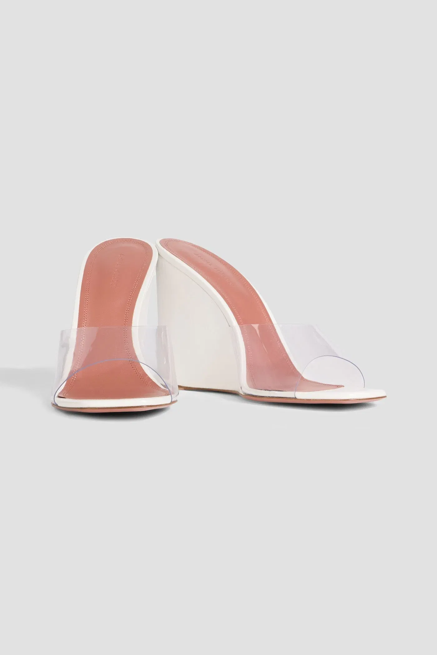 Amina Muaddi Lupita Leather And Pvc Wedge Mules Clear Women's