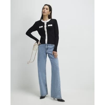 Black Fitted Tipped Neat Cardigan