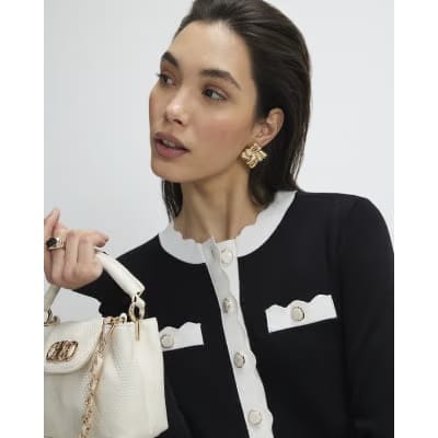 Black Fitted Tipped Neat Cardigan