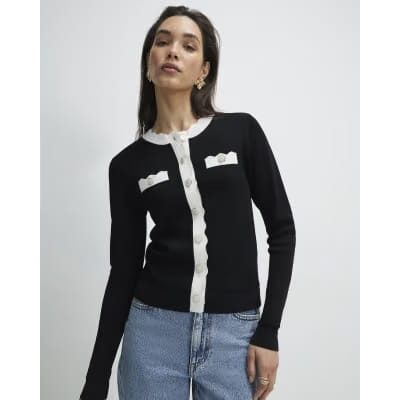 Black Fitted Tipped Neat Cardigan